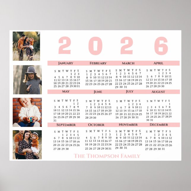 New Year 2026 Calendar Family Multi Photo Collage Poster (Front)