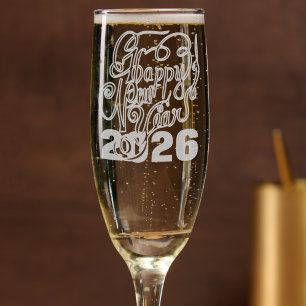 New Year 2026 Calligraphy Champagne Flute