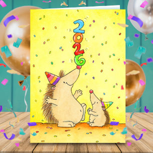 New Year 2026 Cute Hedgehog Greeting Card