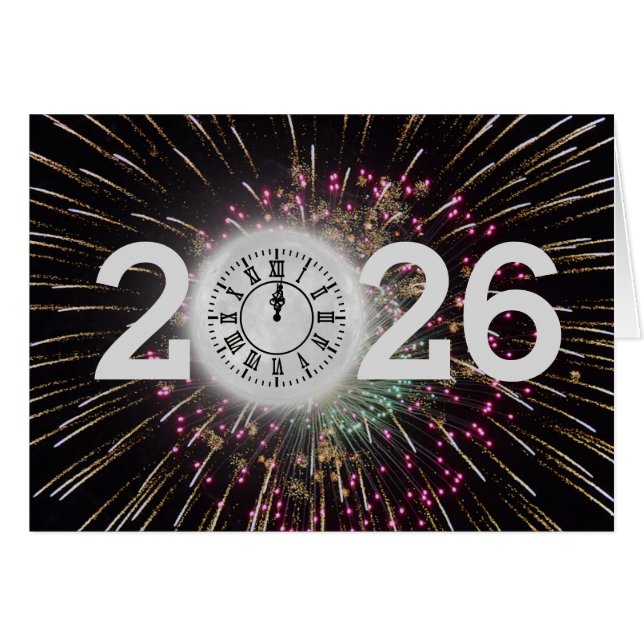 New Year 2026 Fireworks and Moon Clock (Front Horizontal)