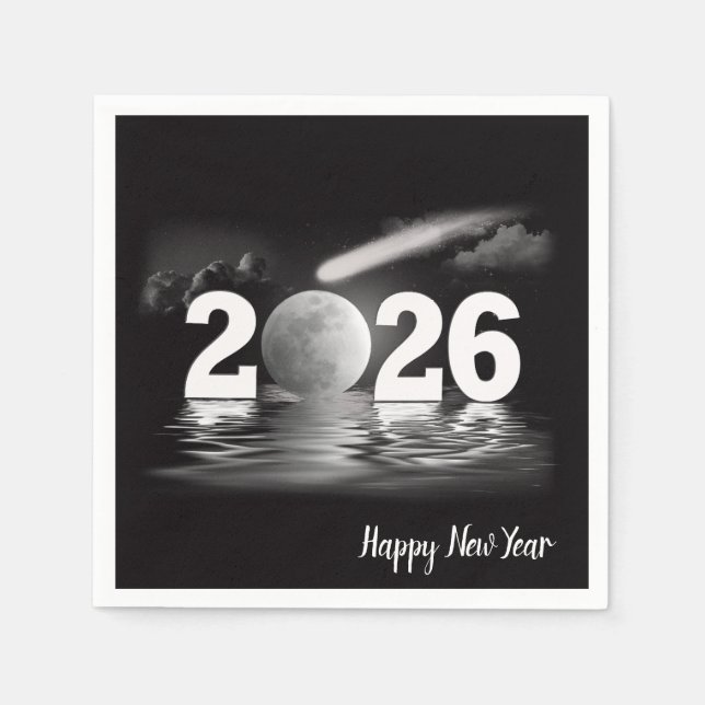 New Year 2026 Full Moon with Comet  Napkins (Front)