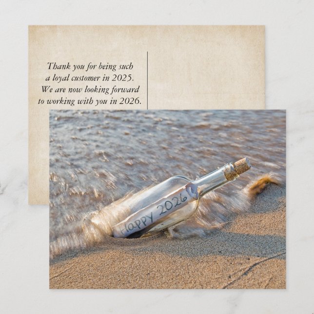 New Year 2026 Message in a Bottle  Holiday Postcard (Front/Back)