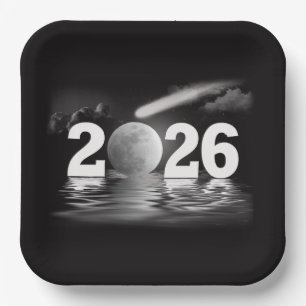 New Year 2026 Moon with Comet Paper Plates
