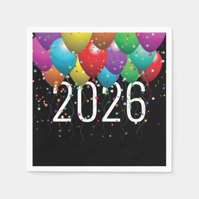 New Year 2026 party balloons Napkins (Front)