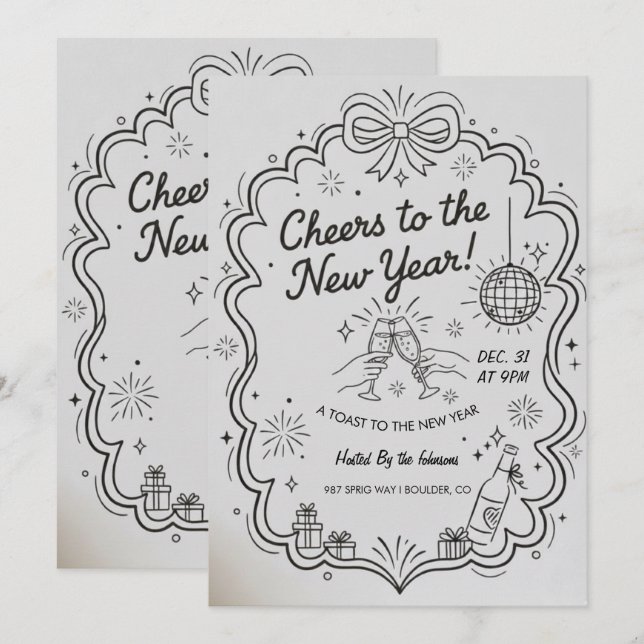 New Year 2026 Party Invitation Printable (Front/Back)