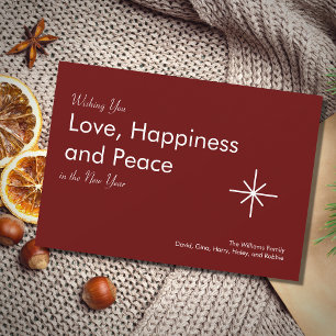 New Year 2026 Peace Love Classic Red Holiday Card