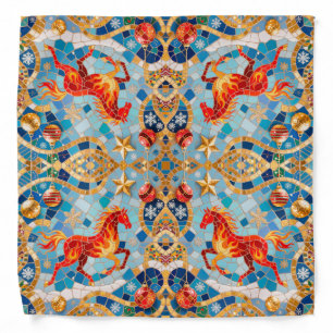 New Year 2026 Red Fiery Horse Christmas Pattern Bandana