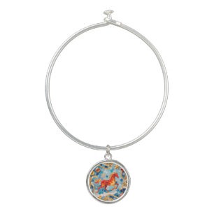 New Year 2026 Red Fiery Horse Christmas Pattern Bangle Bracelet
