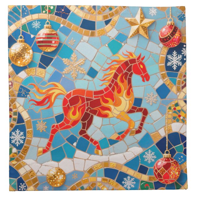 New Year 2026 Red Fiery Horse Christmas Pattern Cloth Napkin (Front)