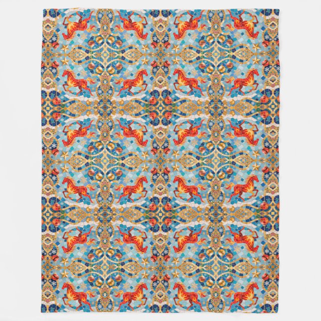 New Year 2026 Red Fiery Horse Christmas Pattern Fleece Blanket (Front)