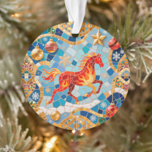 New Year 2026 Red Fiery Horse Christmas Pattern Ornament