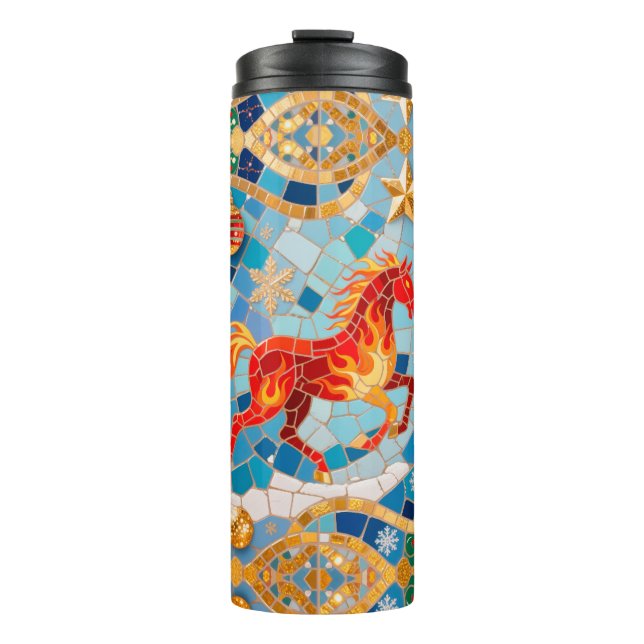 New Year 2026 Red Fiery Horse Christmas Pattern Thermal Tumbler (Front)