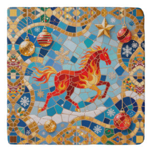 New Year 2026 Red Fiery Horse Christmas Pattern Trivet