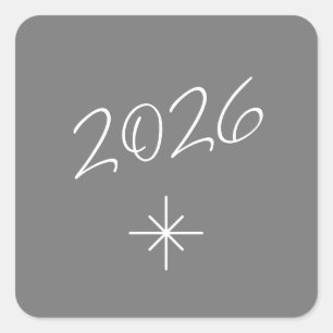 New Year 2026 Simple Snowflake Gray Square Sticker