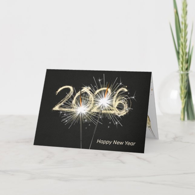 New Year 2026 Sparklers on Black Holiday Card (Front)