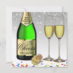 New Year 2026 Sparkling Wine Bottle Invitation