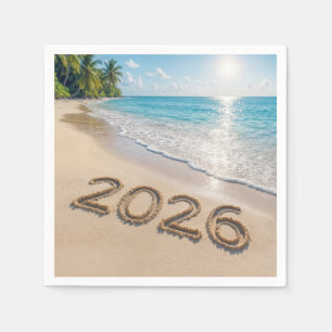 New Year 2026 Text On a Tropical Beach Napkins