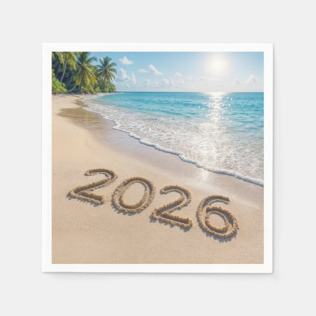 New Year 2026 Text On a Tropical Beach Napkins (Front)