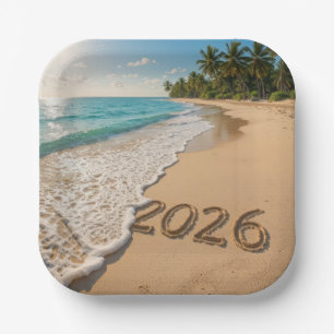 New Year 2026 Tropical Beach Paper Plates