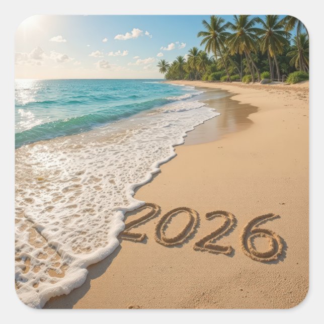 New Year 2026 Tropical Beach Square Sticker (Front)