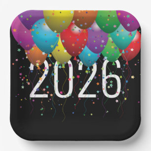 New Year 2026Balloons Paper Plates