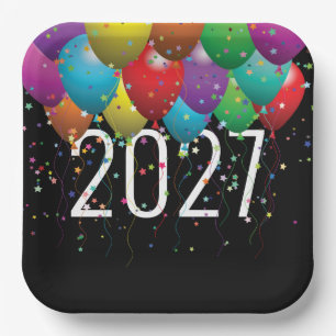 New Year 2027 Balloons Paper Plates