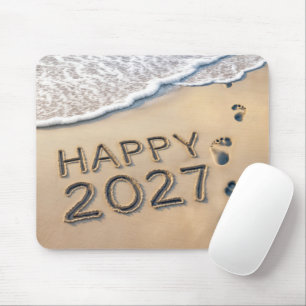 New Year 2027 Beach Footprints Mouse Pad