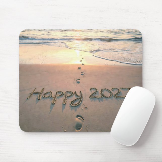 New Year 2027 Beach Footprints Mouse Pad (With Mouse)
