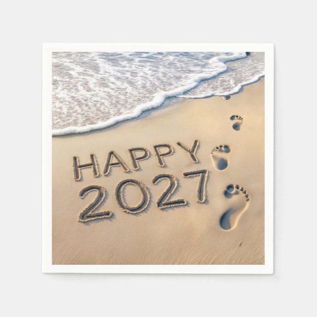 New Year 2027 Beach Footprints Napkins (Front)
