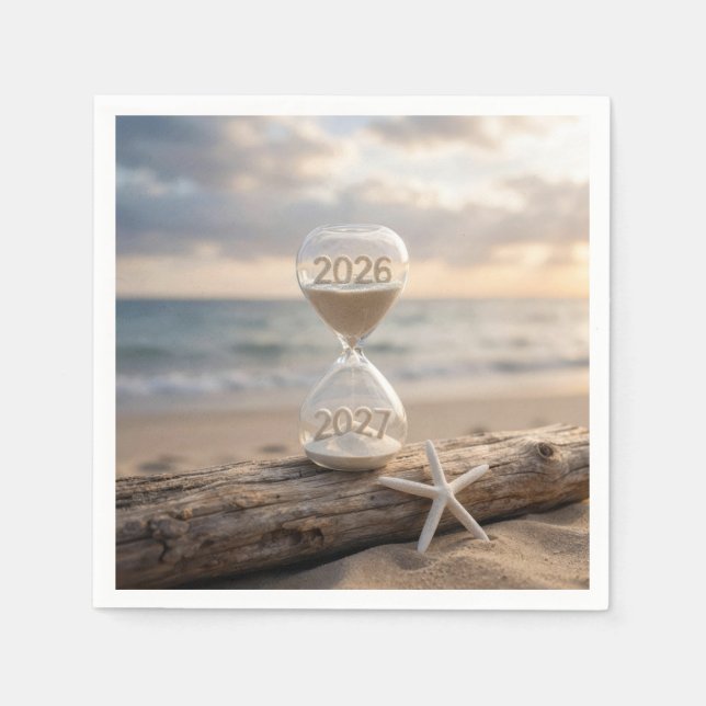 New Year 2027 Beach Hourglass Napkins (Front)