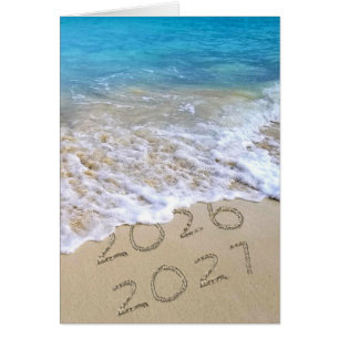 New Year 2027 Beach Sign with Ocean Surf Cards
