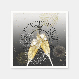 New Year 2027 Champagne Toast and Fireworks Napkins