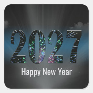 New Year 2027 Fireworks with Clouds Square Sticker