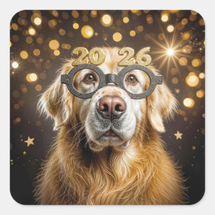 New Year 2027 Golden Retriever Humor Square Sticker