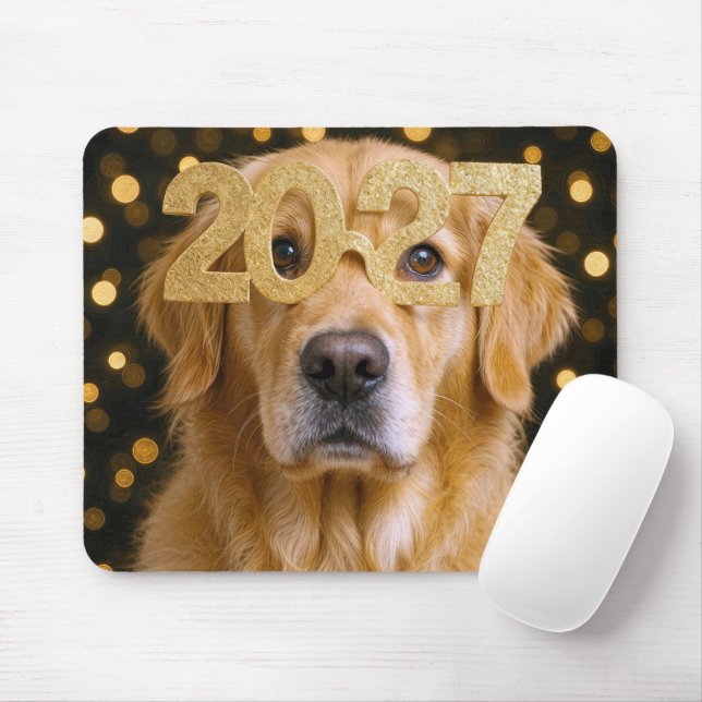 New Year 2027 Golden Retriever Mouse Pad (With Mouse)