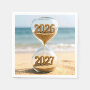 New Year 2027 Hourglass on Beach Napkins