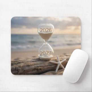 New Year 2027 Hourglass on Driftwood Log Mouse Pad