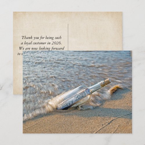 New Year 2027 Message in a Bottle  Holiday Postcard