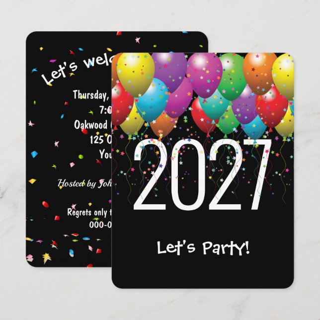 New Year 2027 Party Balloons Invitation (Front/Back)