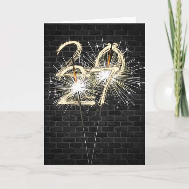 New Year 2027 Sparklers On Brick Holiday Card (Front)