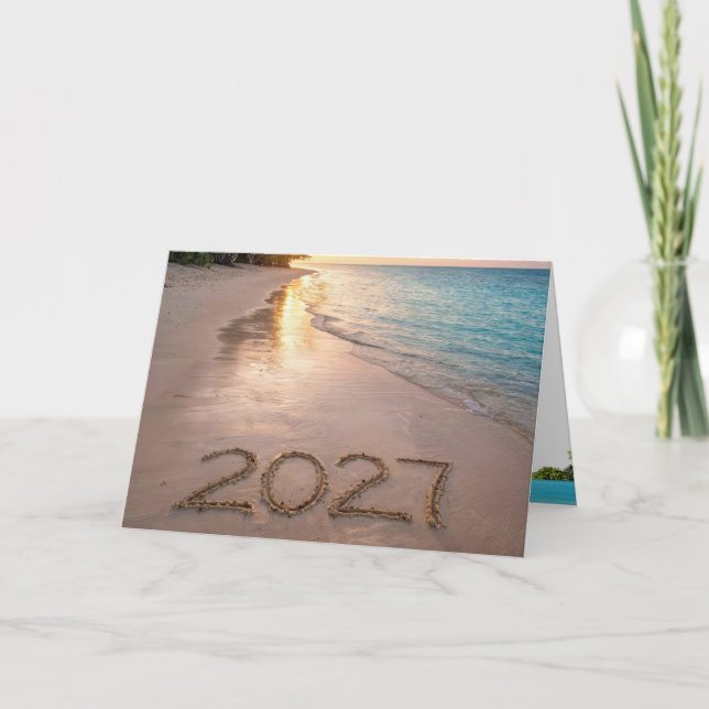 New Year 2027 Tropical Beach Card (Front)