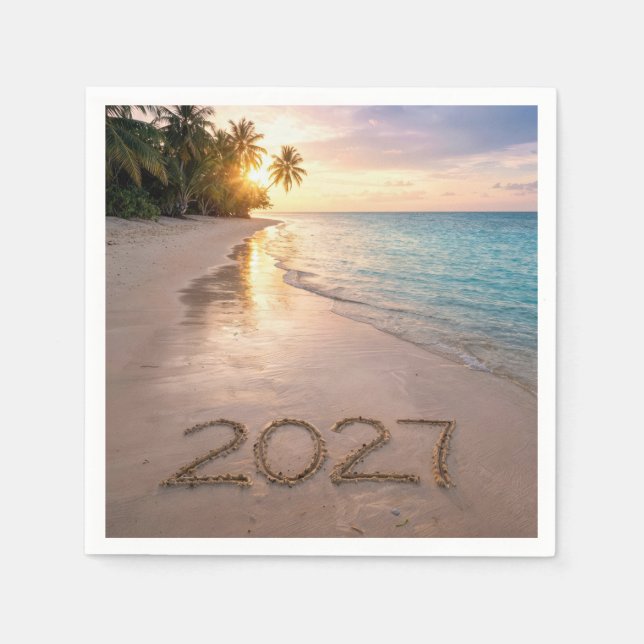 New Year 2027 Tropical Beach Napkins (Front)