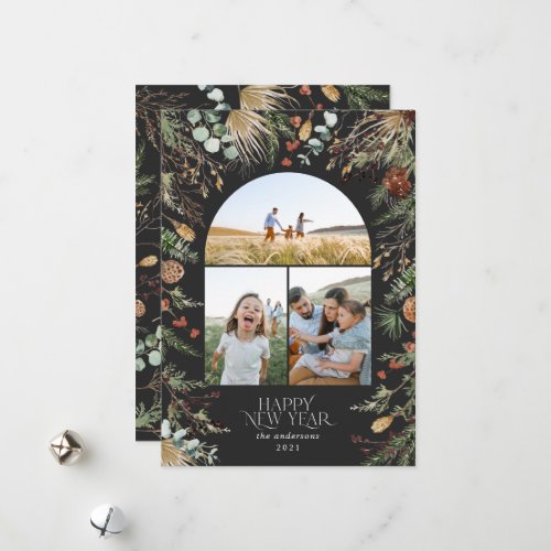 New year 3 photo arch watercolor botanical floral holiday card