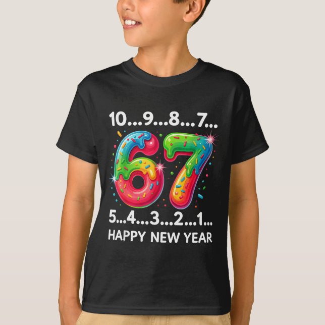 New Year 67 Candy Countdown Funny Happy New Year 2 T-Shirt (Front)
