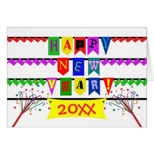 New Year Add Date Bright and Colorful Flags Cards