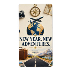 New Year Adventure Wishes with Travel Map Airplane Label