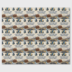 New Year Adventure Wishes with Travel Map Airplane Wrapping Paper