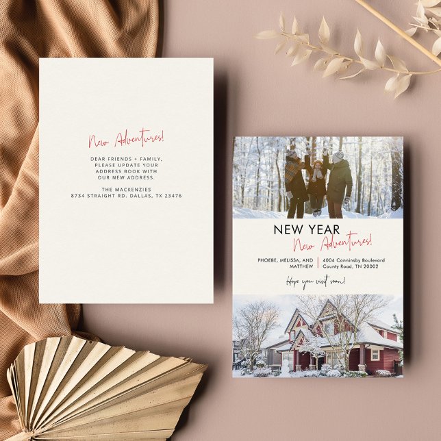 New Year Adventures Home Change of Address Moving Note Card (Family Photo New Year Moving Announcement Note Card)