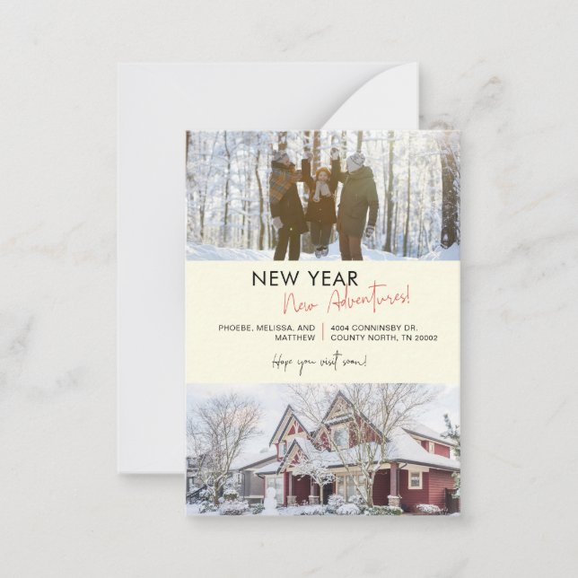 New Year Adventures Home Christmas Holiday Moving Note Card (Front)