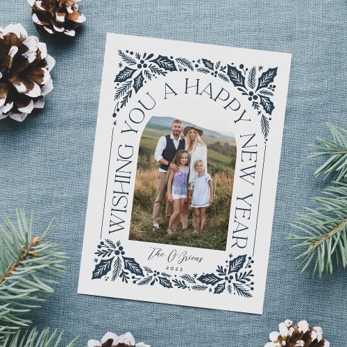 New Year Arch Berry Navy 3 Photo Collage Holiday Card